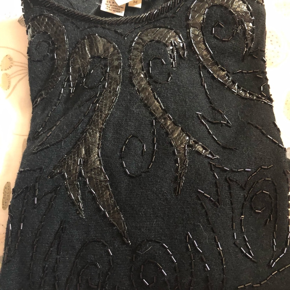 Snakeskin beaded black sweater